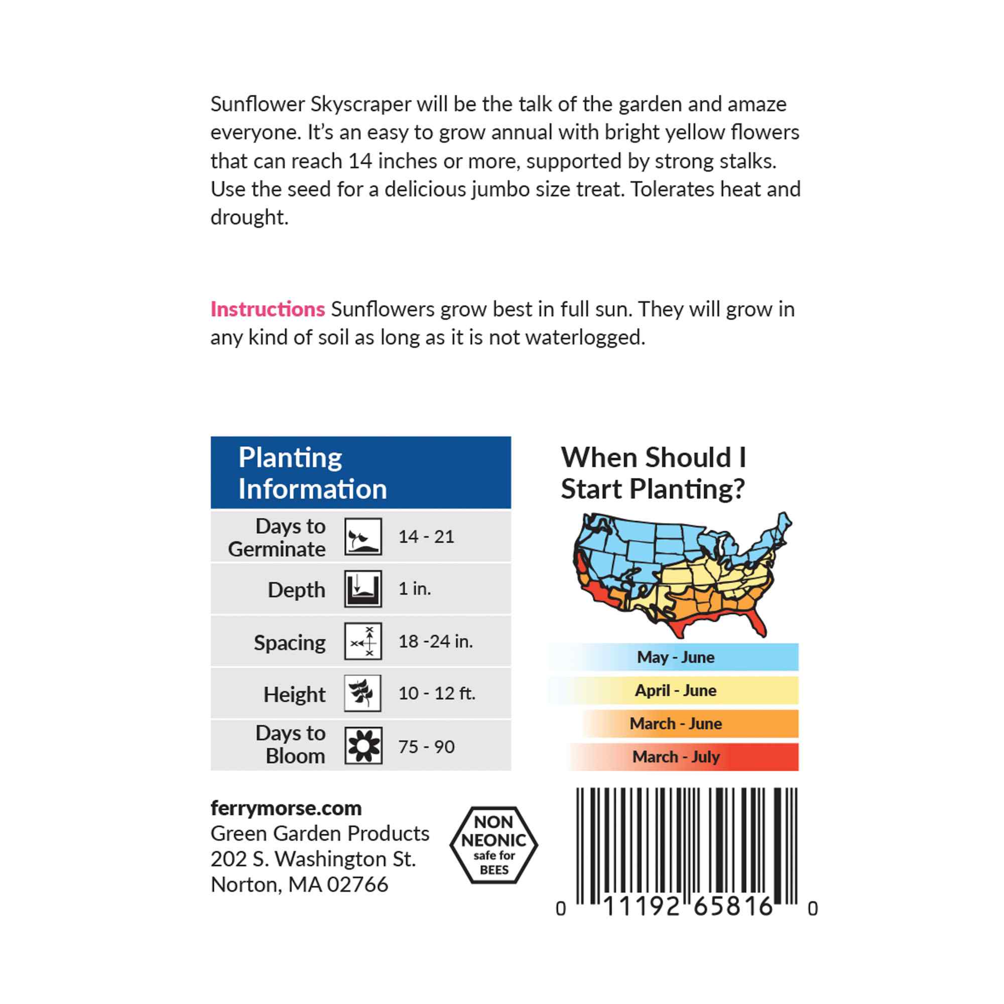 Sunflower skyscraper back of packaging